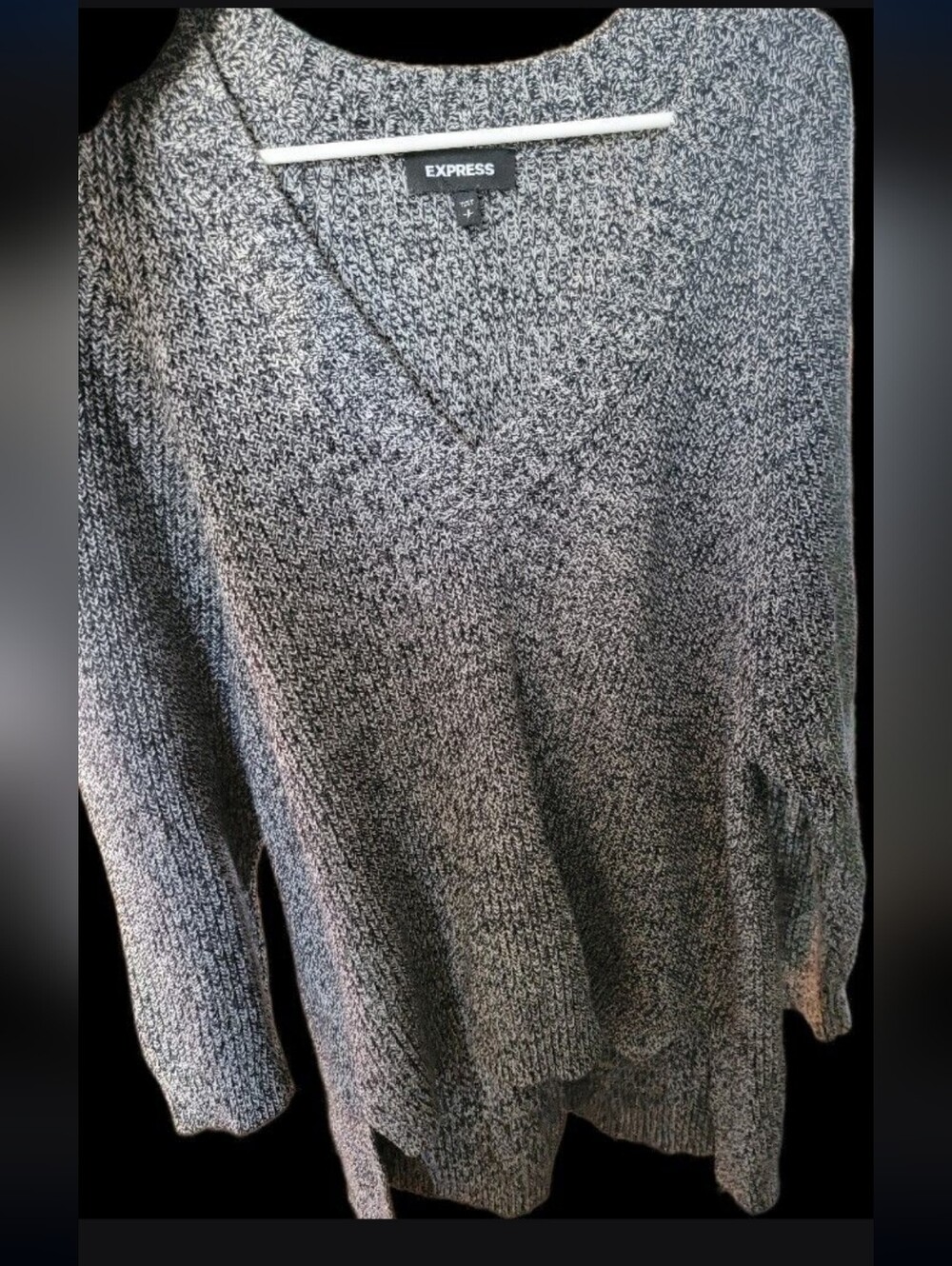 Express Women's Heather Gray V-Neck Knit Sweater - Size S/P